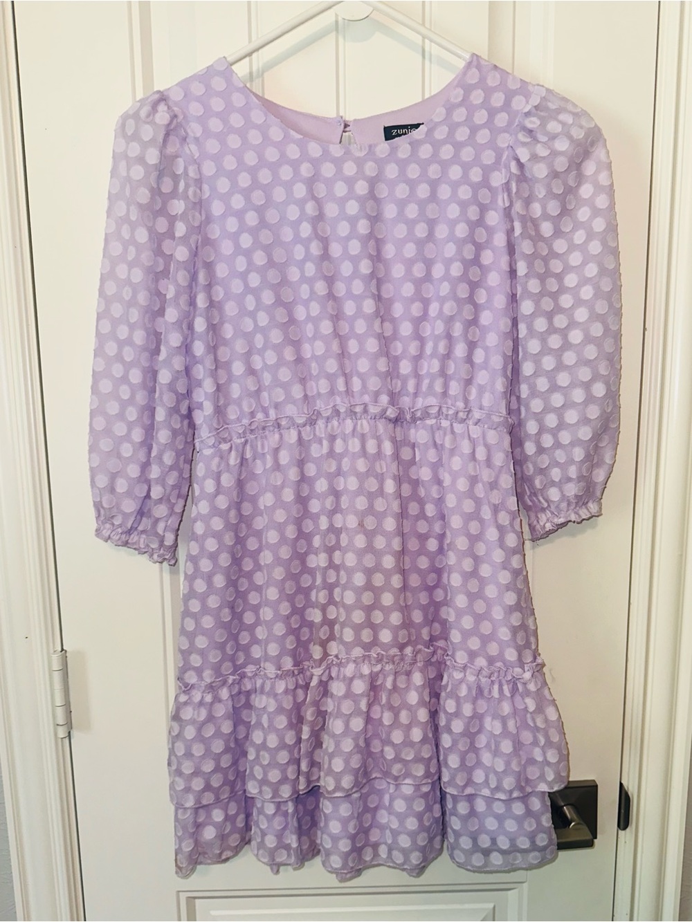 Zunie Lilac Polka Dot Tiered Dress